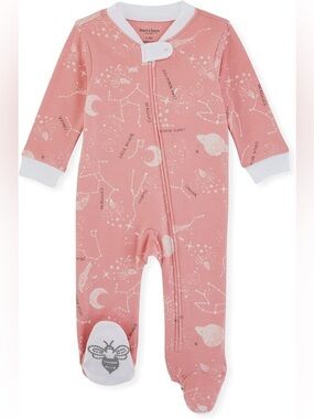 Burt’s Bees Baby Pink Moon & Stars Footed One-Piece | 6-9M